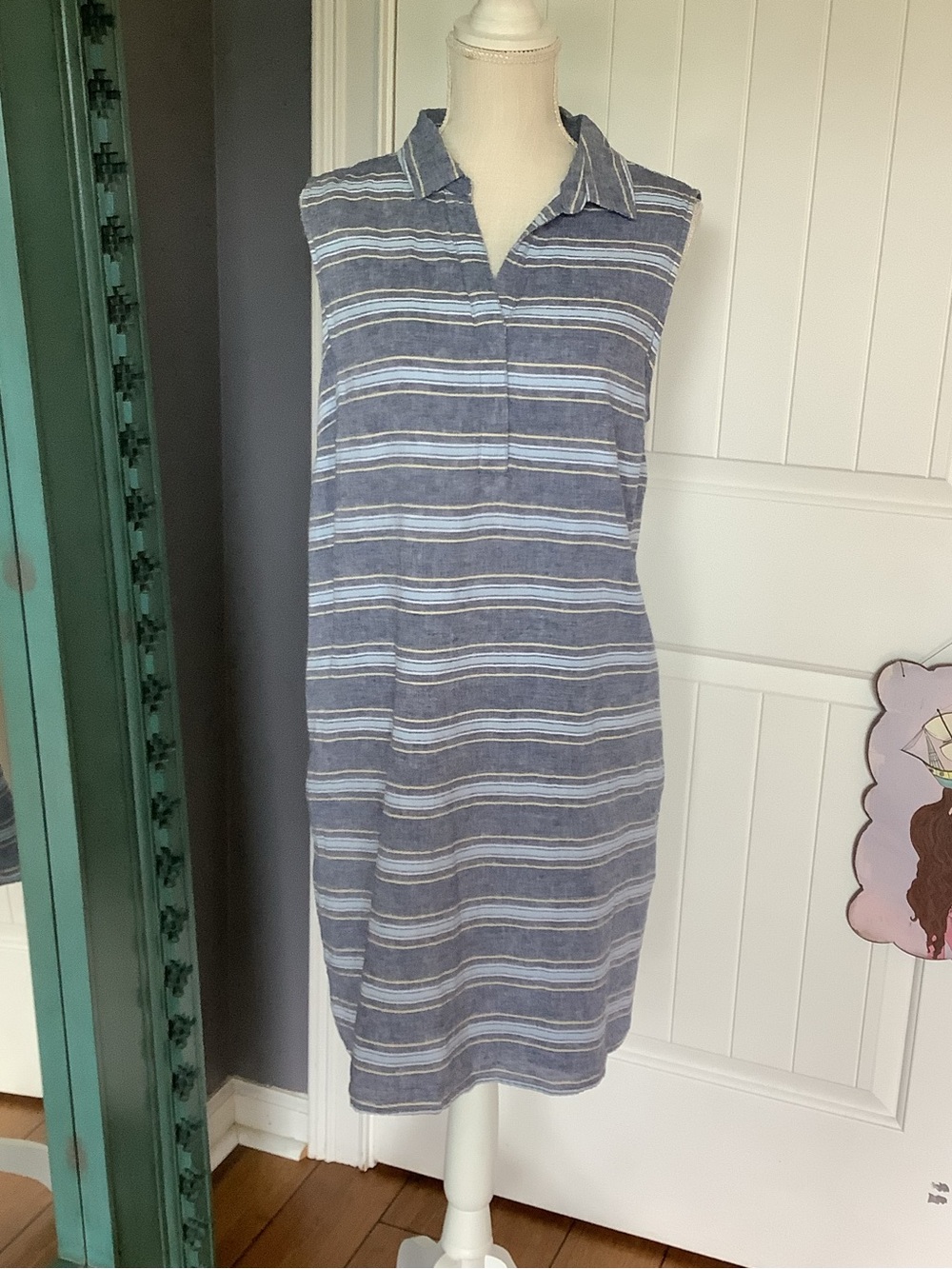 beachlunchlounge Sleeveless Blue‎ & White Striped Shirt Dress